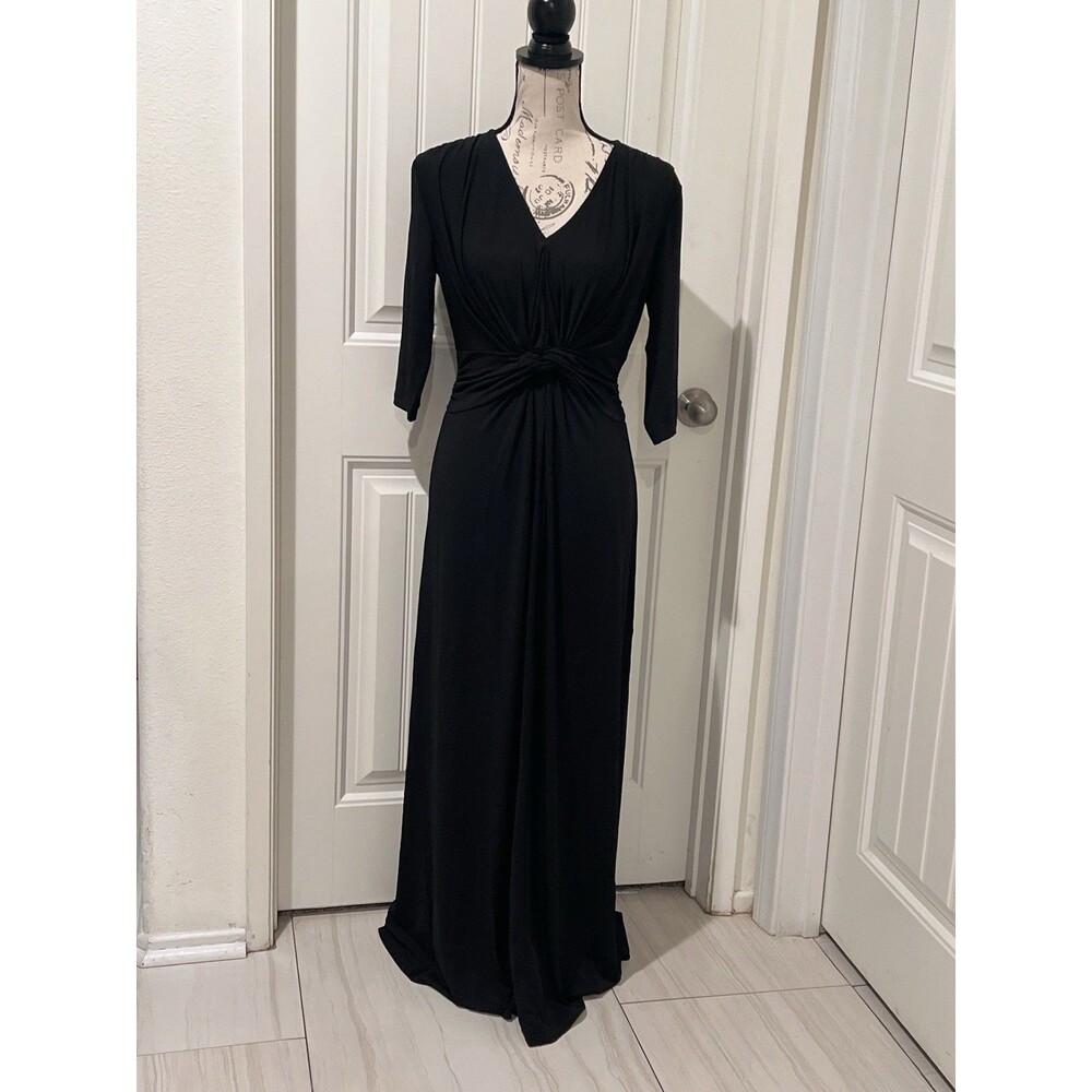 G.I.L.L. “Got It Love It” 3/4 Sleeves Evening Black V Neck Knot Maxi Dress Sz XS